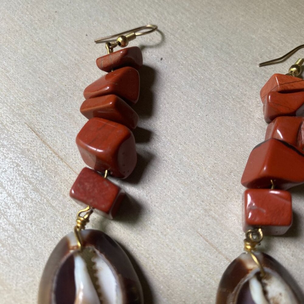 Red Jasper Cowrie Shell Bold Statement Earrings B… - image 8
